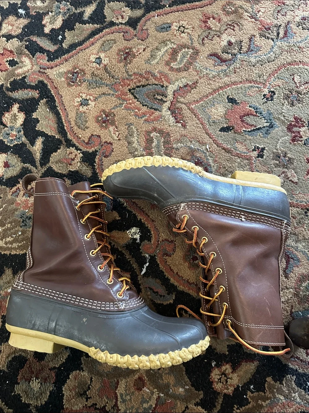 L.L. Bean bean boots Men’s Brown Leather & Rubber Duck Boots with Tan Soles